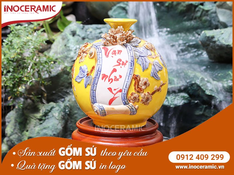 Bình Hút Lộc Vạn Sự Như Ý Vàng - Gốm sứ Bát Tràng