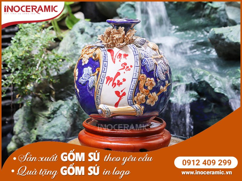 Bình Hút Lộc Vạn Sự Như Ý Xanh Dương - Gốm sứ Bát Tràng