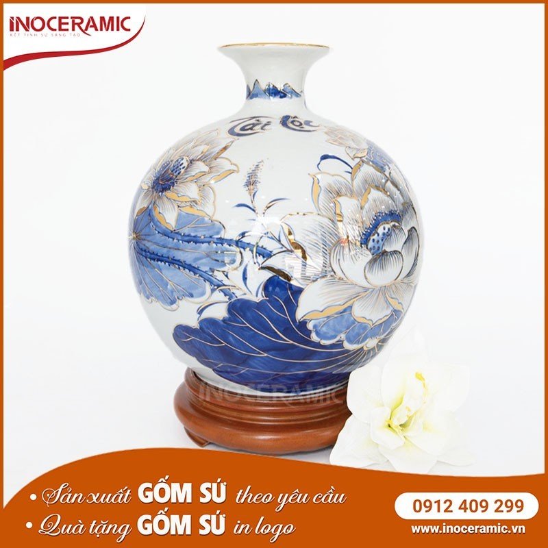 Bình Hút Lộc Vẽ Vàng Sen Phú Quý Tài Lộc