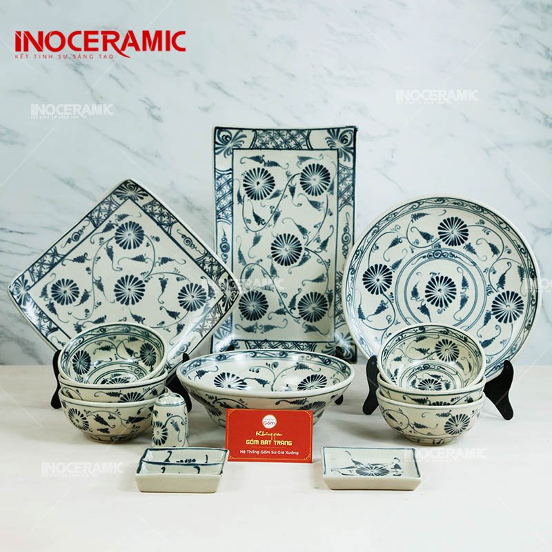 Bộ Bát Đĩa Men Rạn Cúc Đen