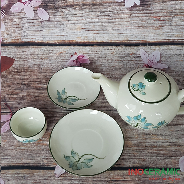 Bộ Ấm Chén Vẽ Sen Xanh Cao Cấp - anh chi tiet 2