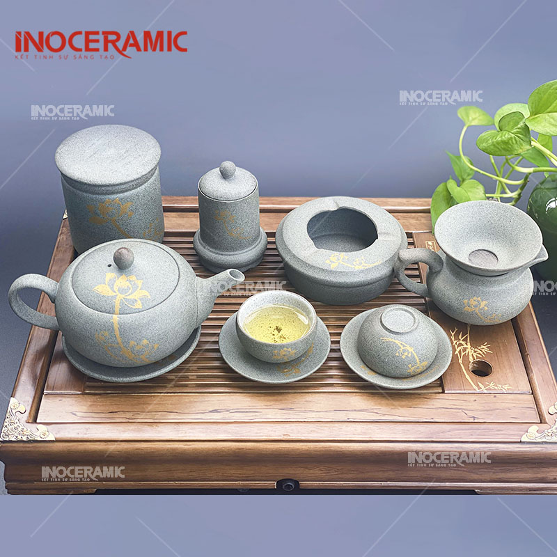 Bộ Trà Hồng Sa Xám Sen Vàng