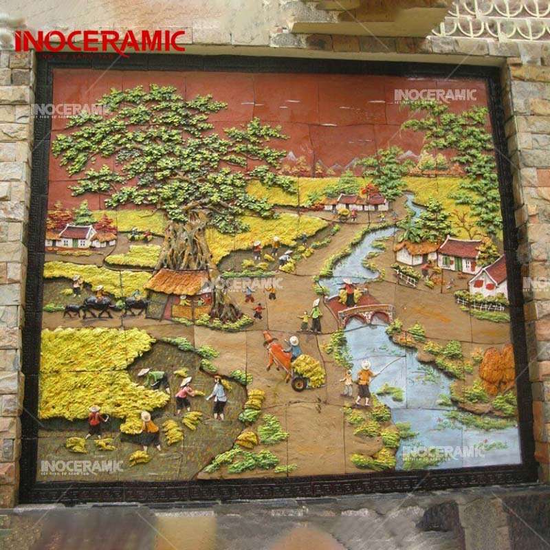 Tranh Gốm Ốp Tường Cảnh Đồng Quê