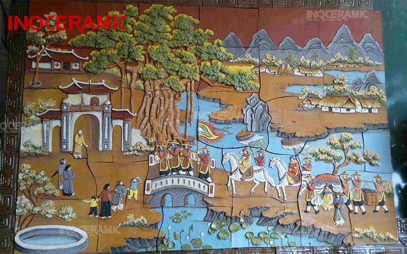 Tranh Gốm Ốp Tường Vinh Quy Bái Tổ - Tranh gốm sứ Bát Tràng