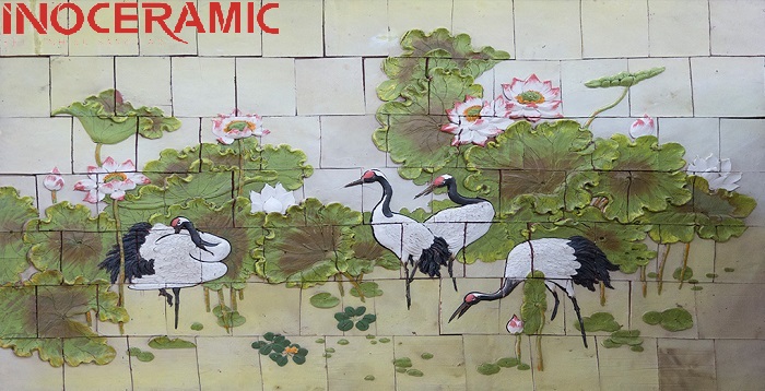 Tranh gốm ốp tường Sen Hạc - anh minh hoa