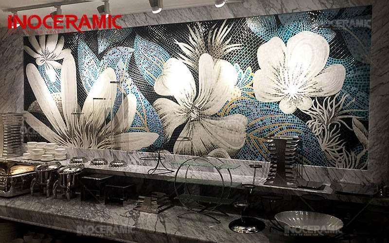 Tranh Mosaic Mai Đào Xanh Trắng - Tranh gốm sứ Mosaic đẹp sang trọng