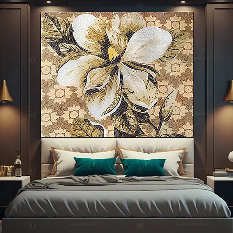 Tranh mosaic Hoa Trắng Lá Vàng