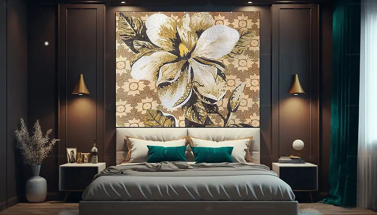 Tranh mosaic Hoa Trắng Lá Vàng - anh minh hoa 2