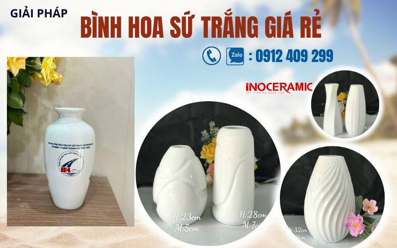 Bình hoa sứ trắng Bát Tràng quà tặng giá rẻ - anh minh hoa