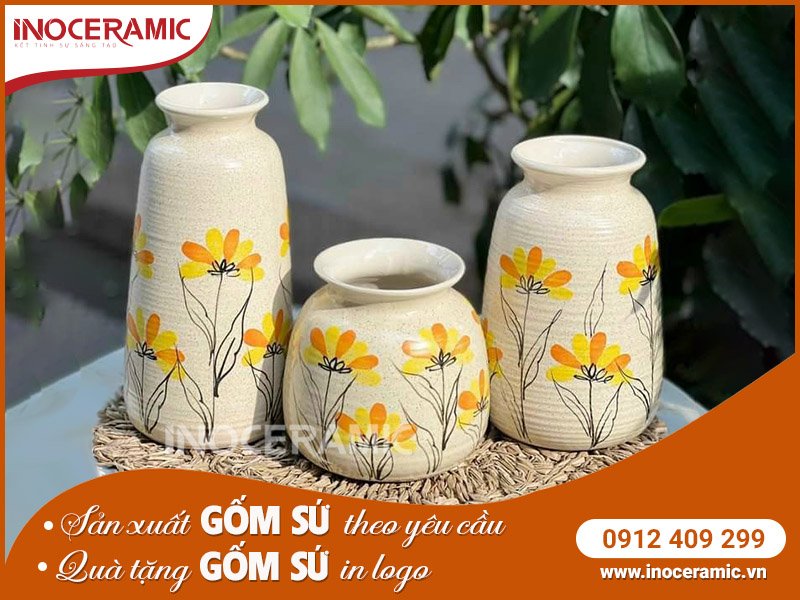 Bộ Bình Hoa Mẫu 7 họa tiết Hoa Cam - Gốm sứ Bát Tràng
