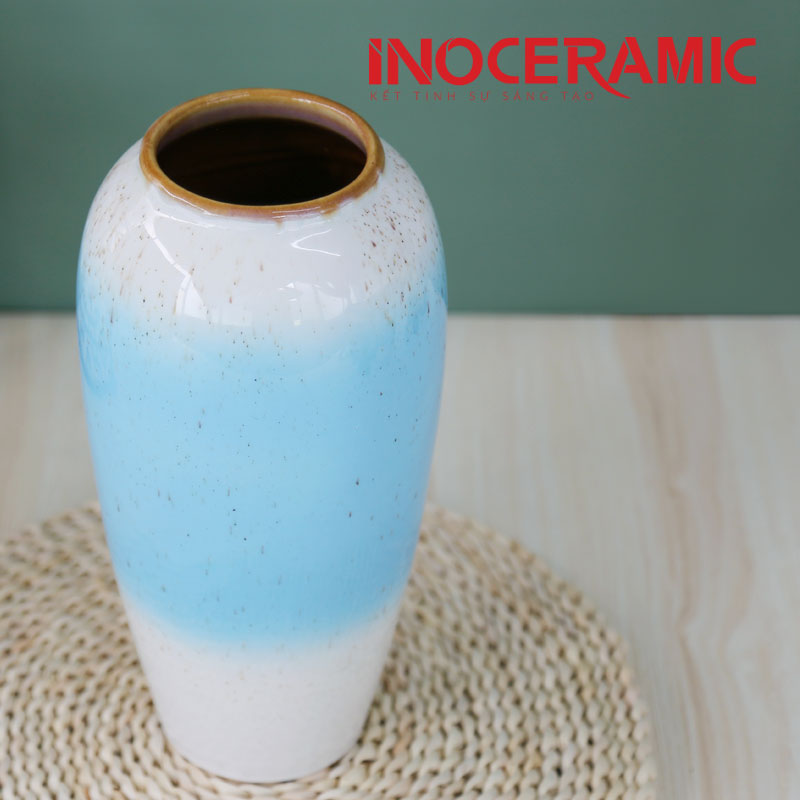 Lọ hoa men loang xanh H30 - anh minh hoa