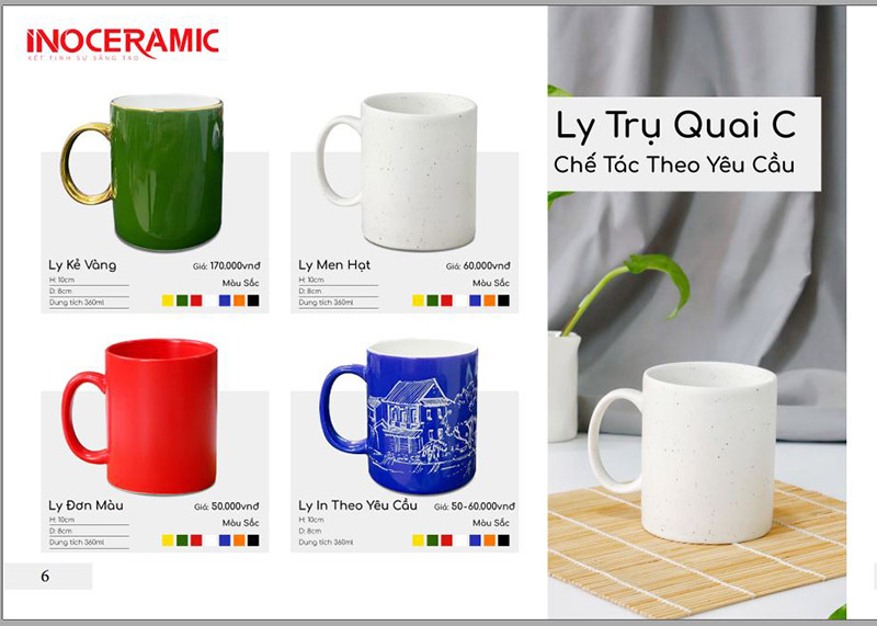 Sản xuất ly sứ trắng in logo chất lượng