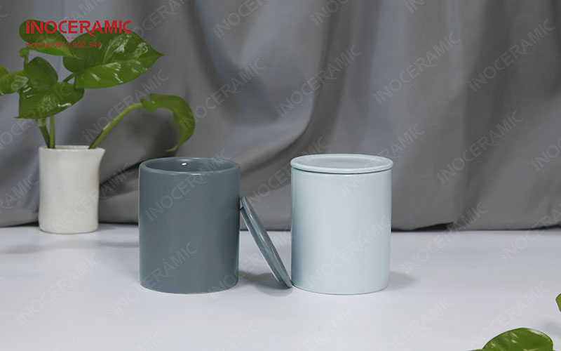 Ly Trụ Có Nắp Men Matt Xanh - anh minh hoa 2