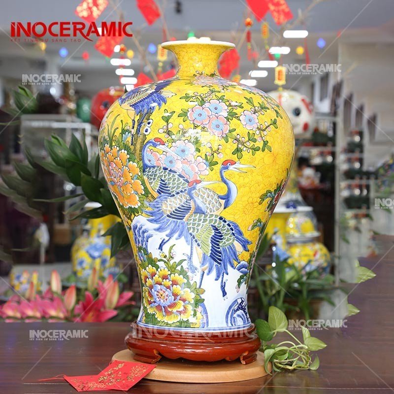 Mai Bình Chim Hạc Hoa Mẫu Đơn