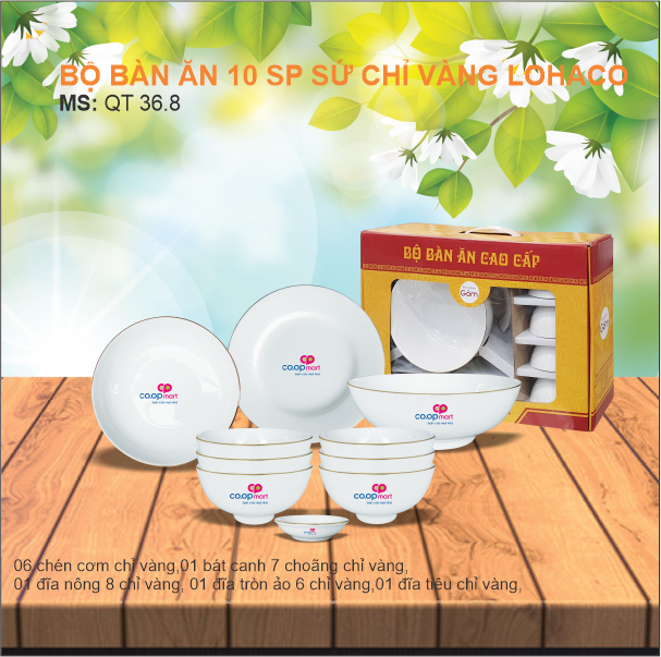 Bộ 10 SP Sứ Chỉ Vàng