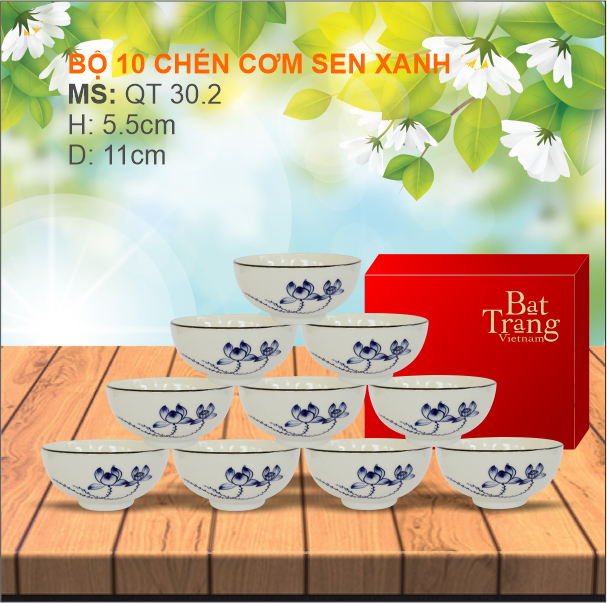 Bộ 10 Chén Cơm Sen Xanh