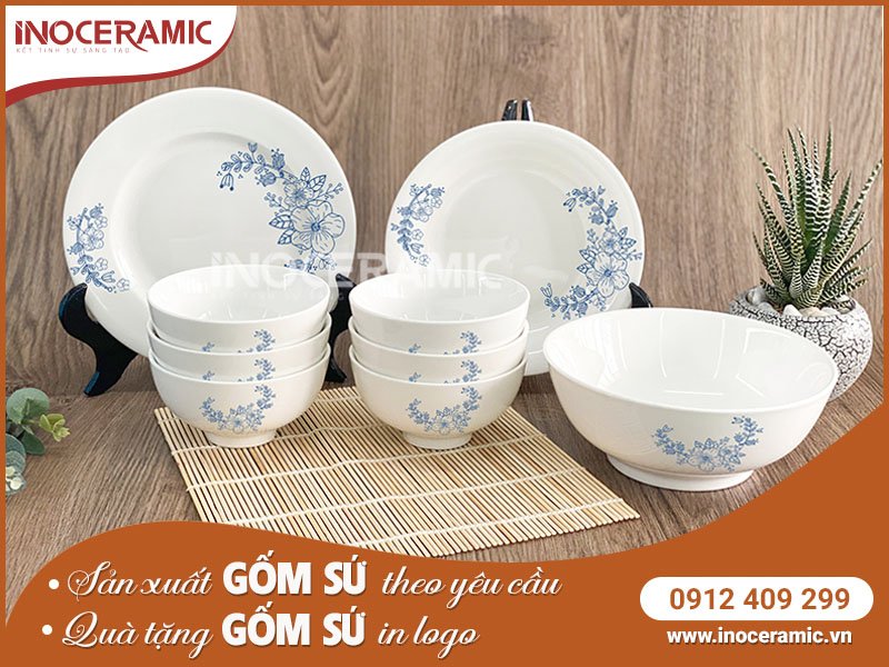 Bộ Bàn Ăn Hoa Xanh 9 SP - Bộ bát đĩa sứ Minh Châu