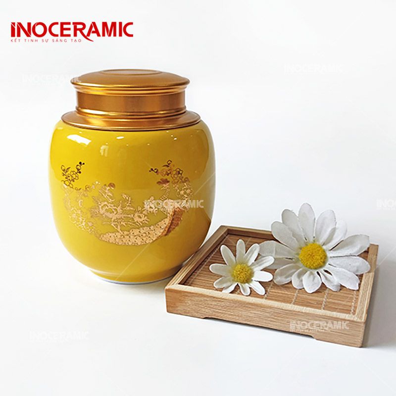 Hũ đựng trà bằng gốm sứ cao cấp in logo sắc nét tại xưởng INOCERAMIC TPHCM