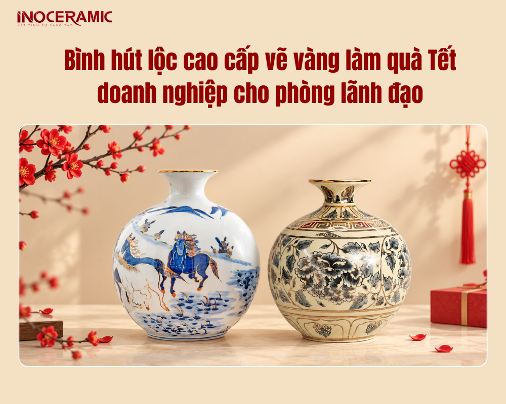Bình hút lộc cao cấp vẽ vàng làm quà Tết doanh nghiệp cho phòng lãnh đạo