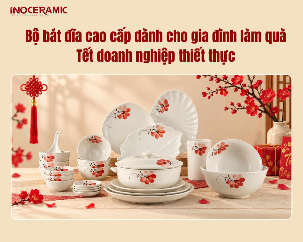 Bộ bát đĩa cao cấp dành cho gia đình làm quà Tết doanh nghiệp thiết thực