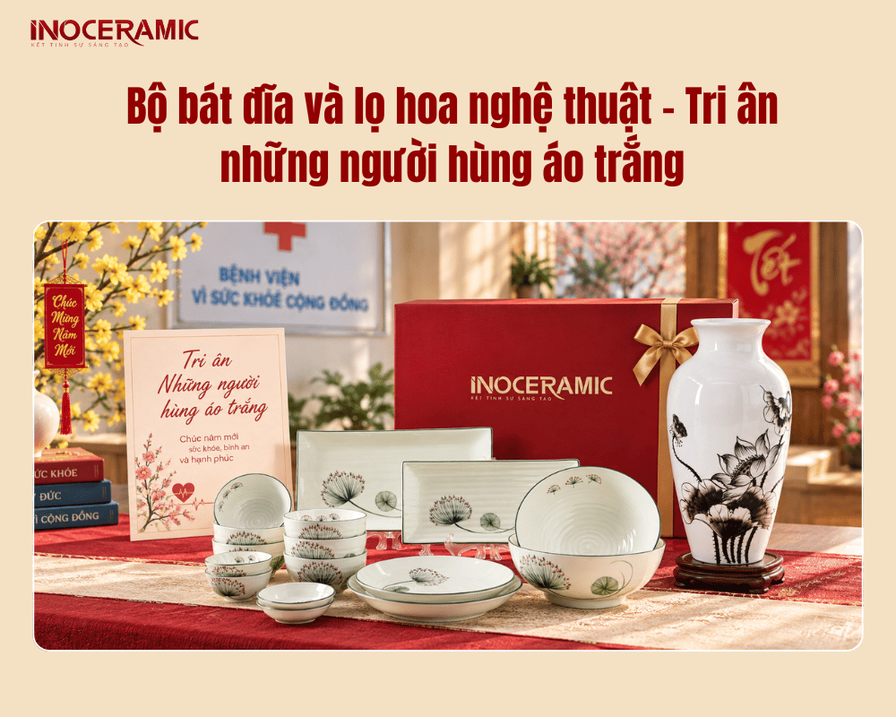 Bộ bát đĩa và lọ hoa nghệ thuật - Tri ân những người hùng áo trắng