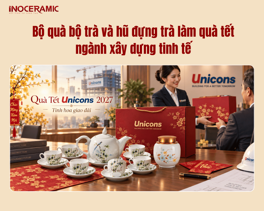 Bộ quà bộ trà và hũ đựng trà làm quà tết ngành xây dựng tinh tế