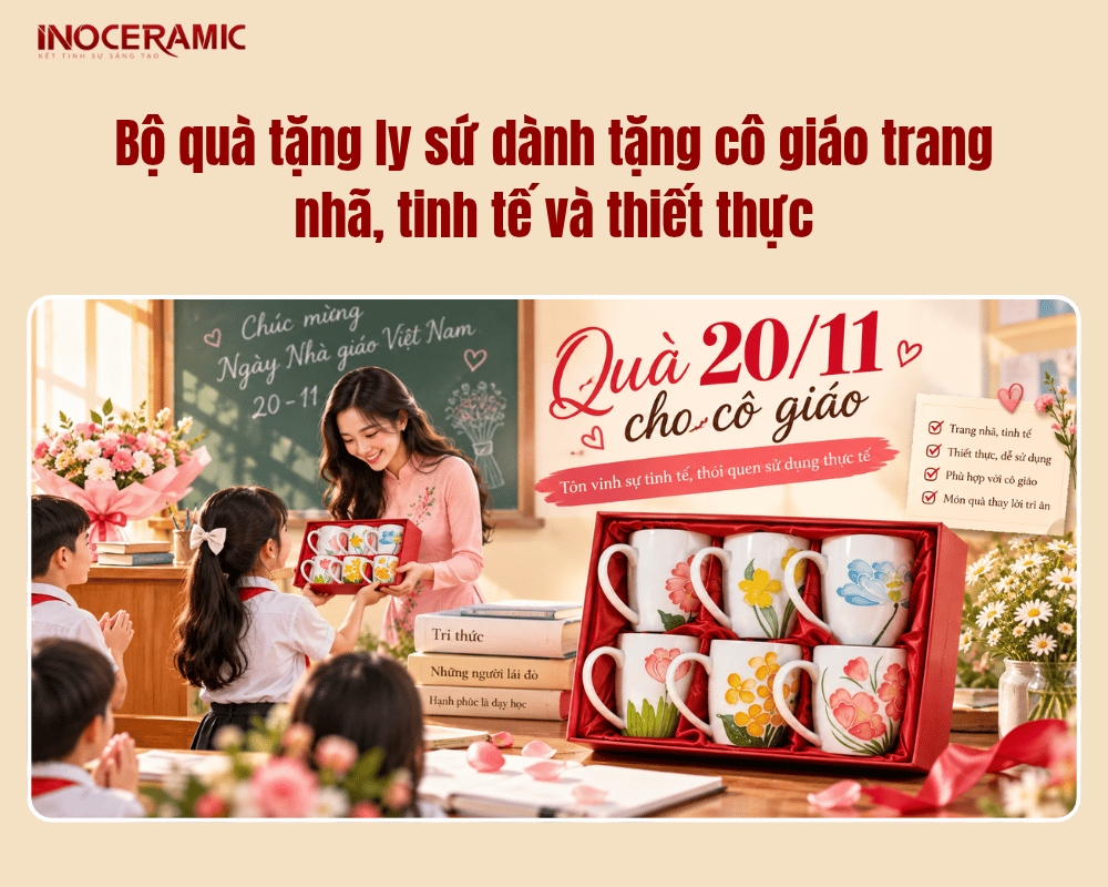 Bộ quà tặng ly sứ dành tặng cô giáo trang nhã, tinh tế và thiết thực