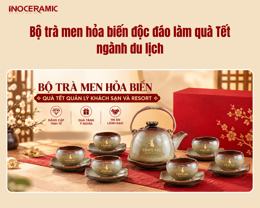 Bộ trà men hỏa biến độc đáo làm quà Tết ngành du lịch