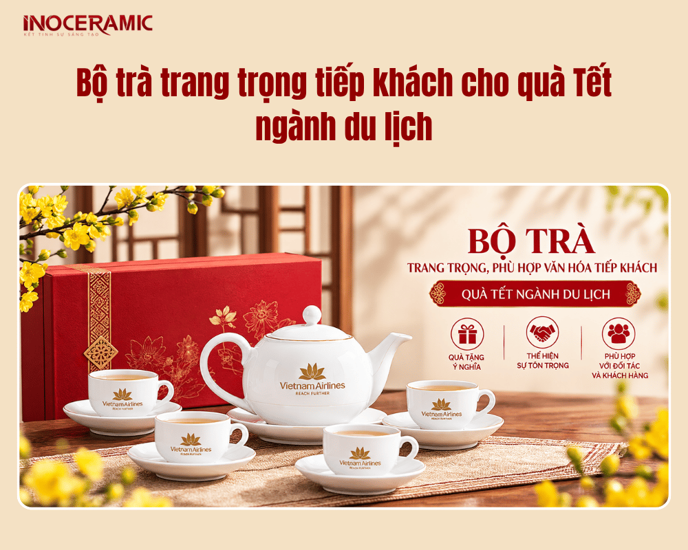 Bộ trà trang trọng tiếp khách cho quà Tết ngành du lịch