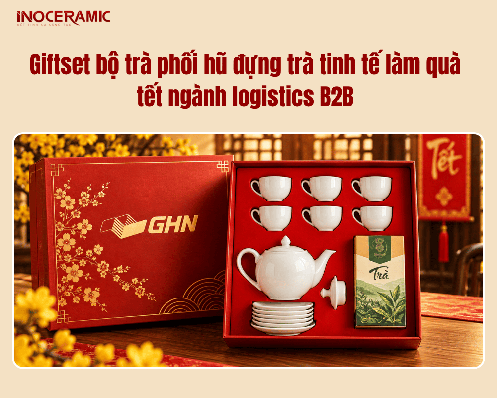 Giftset bộ trà phối hũ đựng trà tinh tế làm quà tết ngành logistics B2B