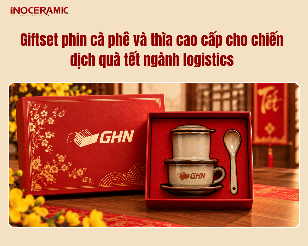 Giftset phin cà phê và thìa cao cấp cho chiến dịch quà tết ngành logistics