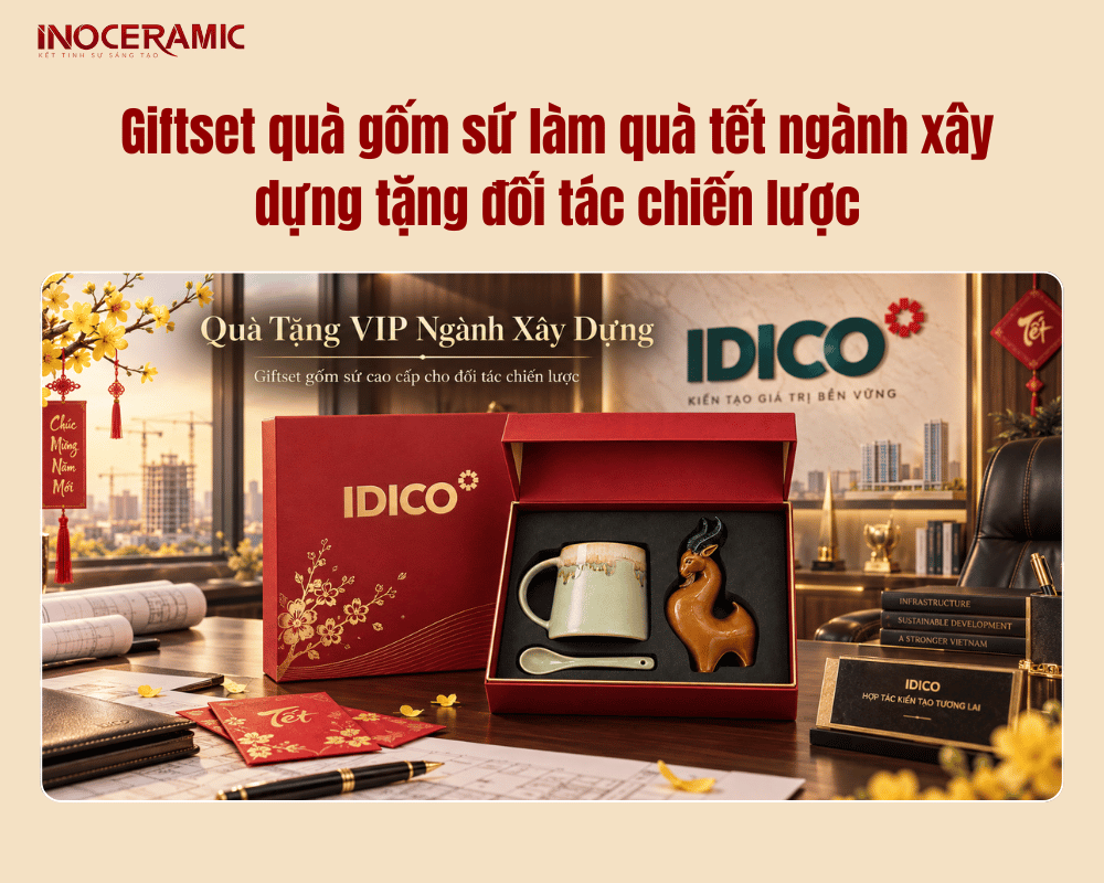 Giftset quà gốm sứ làm quà tết ngành xây dựng tặng đối tác chiến lược
