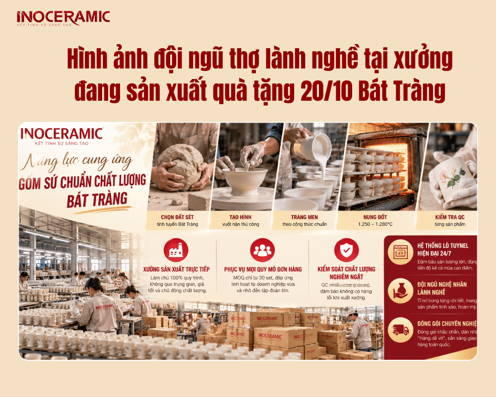 Hình ảnh đội ngũ thợ lành nghề tại xưởng đang sản xuất quà tặng 20-10