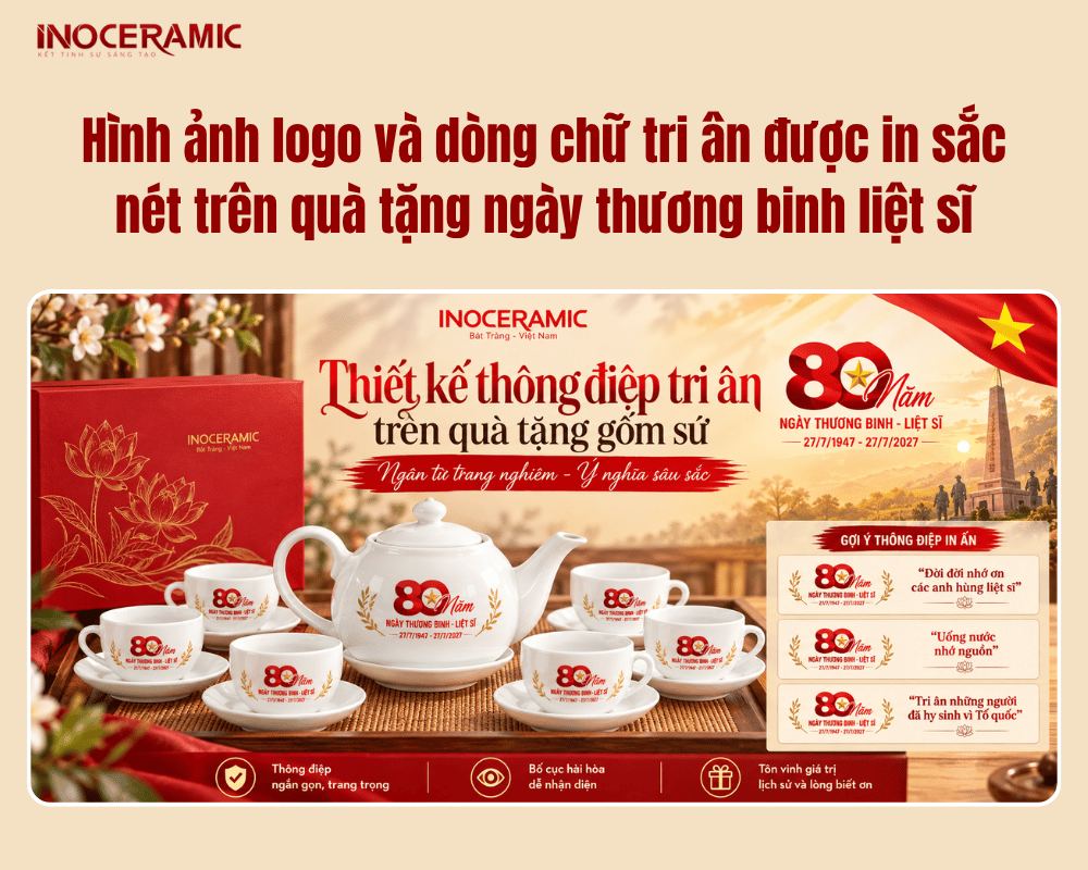 Hình ảnh logo và dòng chữ tri ân được in sắc nét trên quà tặng ngày thương binh liệt sĩ