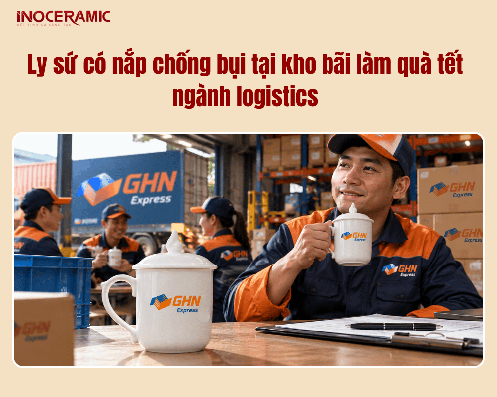 Ly sứ có nắp chống bụi tại kho bãi làm quà tết ngành logistics