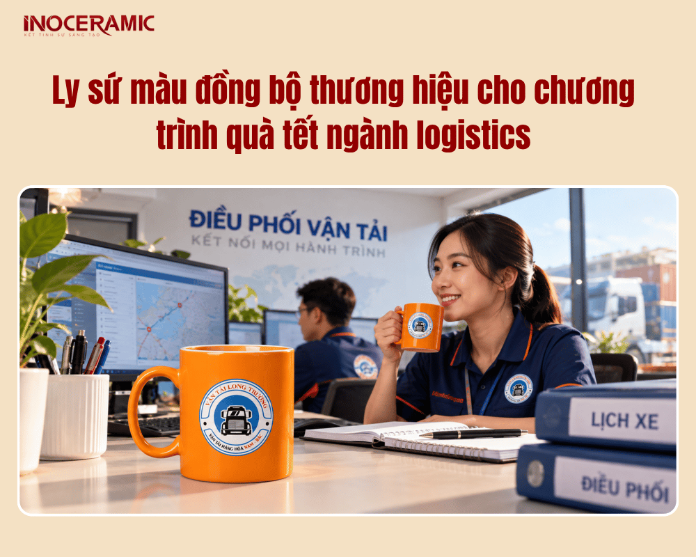 Ly sứ màu đồng bộ thương hiệu cho chương trình quà tết ngành logistics