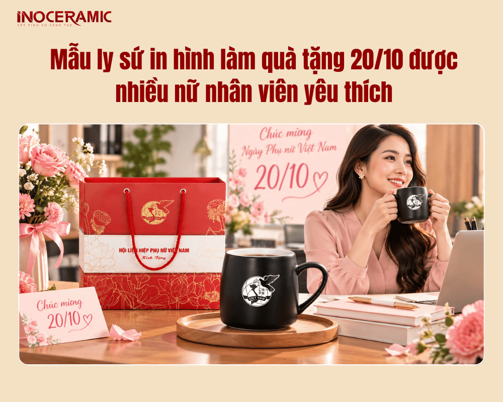 Mẫu ly sứ in hình làm quà tặng 20/10 được nhiều nữ nhân viên yêu thích