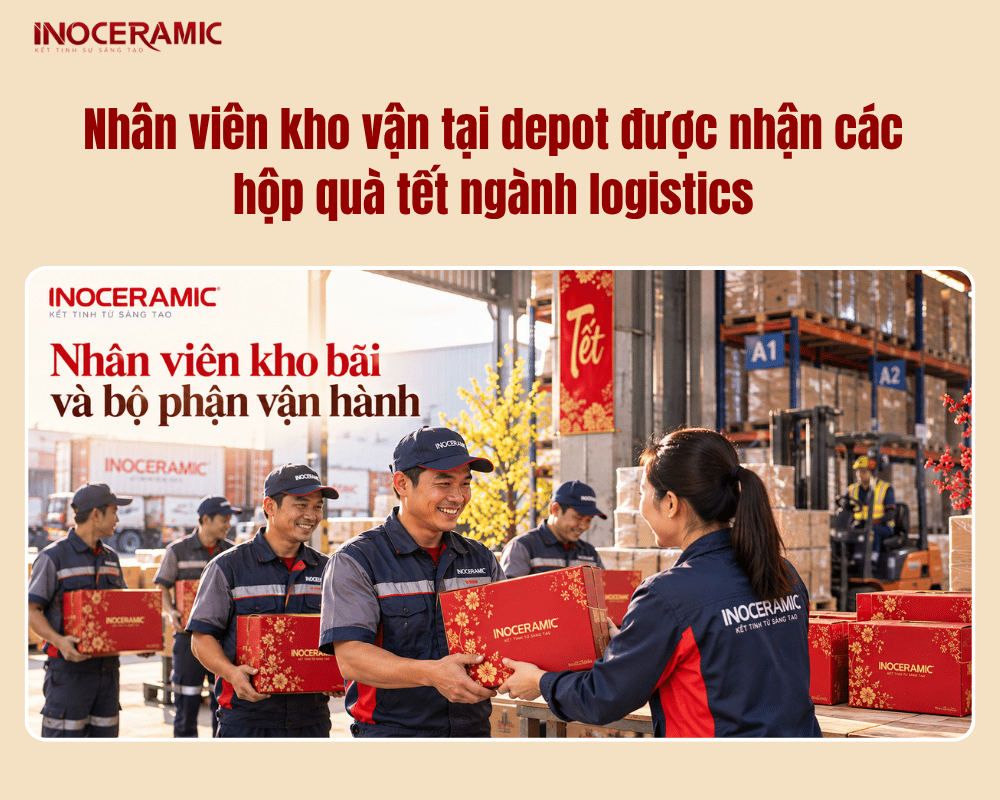 Nhân viên kho vận tại depot được nhận các hộp quà tết ngành logistics