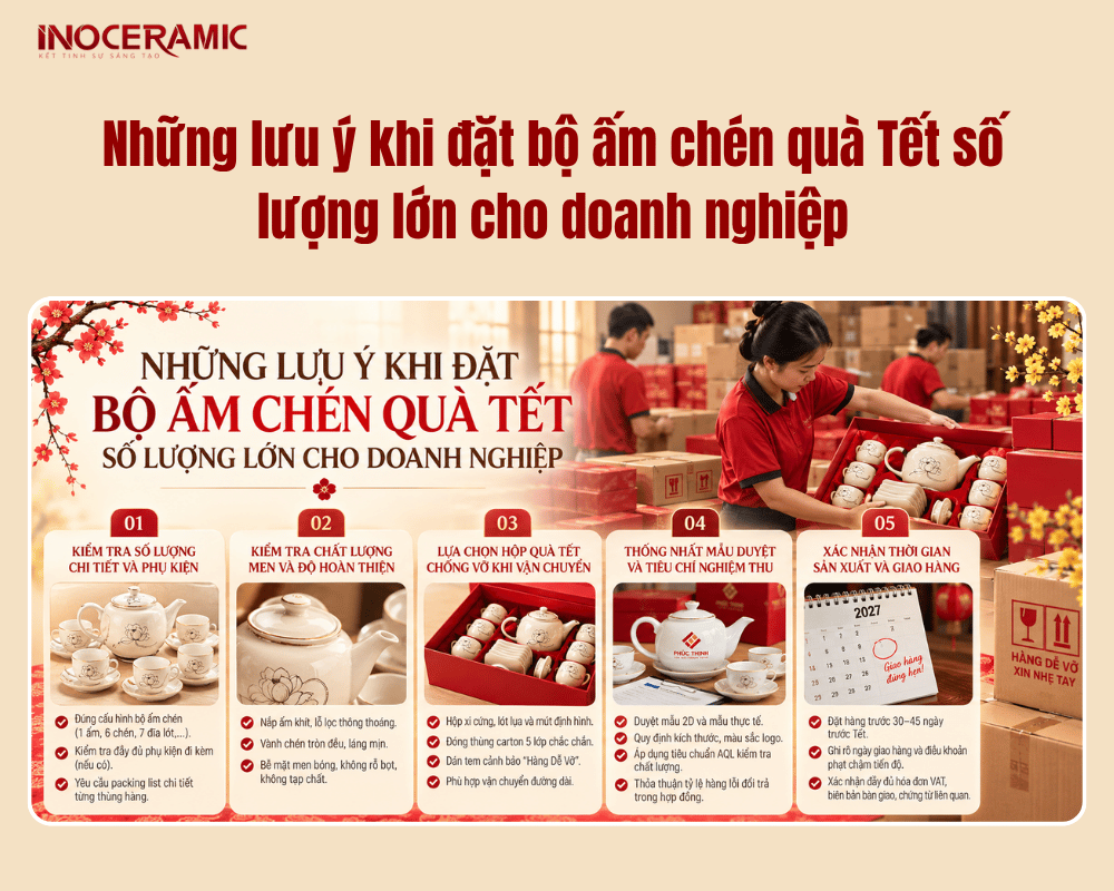 Những lưu ý khi đặt bộ ấm chén quà Tết số lượng lớn cho doanh nghiệp