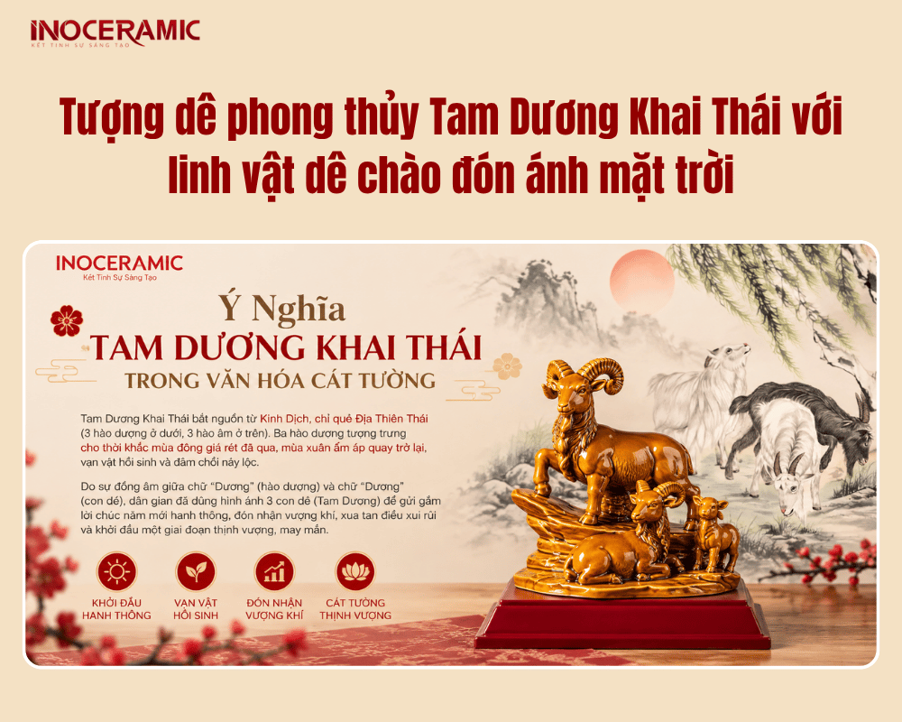 Tượng dê phong thủy Tam Dương Khai Thái với linh vật dê chào đón ánh mặt trời Tượng dê phong thủy Tam Dương Khai Thái với linh vật dê chào đón ánh mặt trời