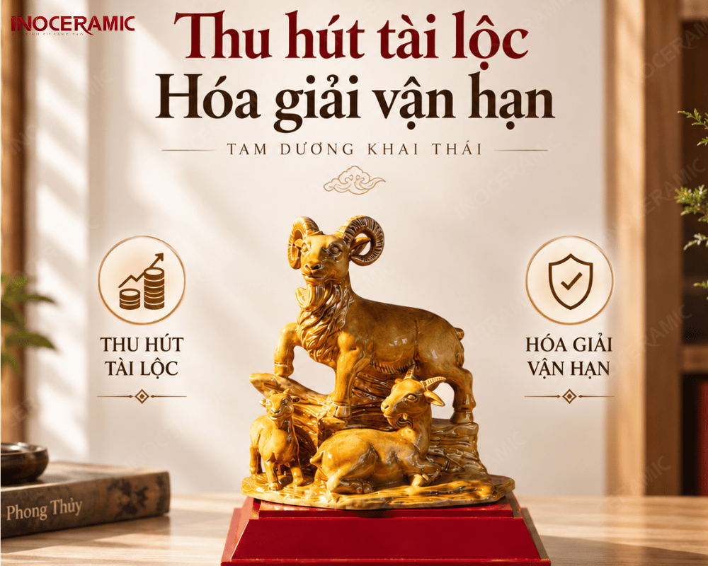 Tượng dê Tam Dương Khai Thái thu hút tài lộc và hóa giải vận hạn