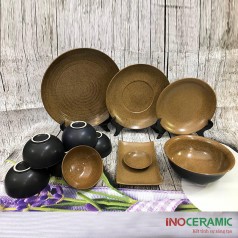 Bộ Bát Dĩ Gốm Men Nâu Cao Cấp