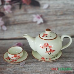 Bộ Ấm Chén Dáng Tròn Hoa Sen Đỏ