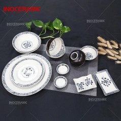 Bộ Bàn Ăn Men Trắng Kẻ Hoa Dây