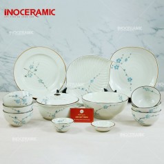 Bộ Bát Đĩa Vẽ Đào Xanh