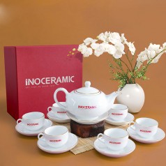 Bộ Trà Trắng Dáng Mới Viền Kim