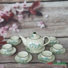 Bộ Ấm Chén  Vẽ Sen Xanh Cao Cấp