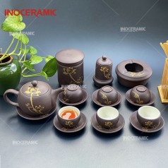Bộ Trà Hồng Sa Nâu Sen Vàng