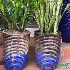 Chậu Men Trụ Tròn Vân Gợn Sóng
