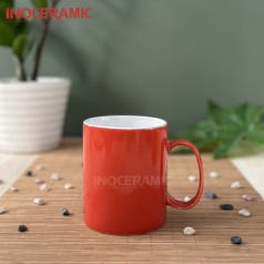 Cốc sứ trụ quai C đỏ cam - LSM - N032